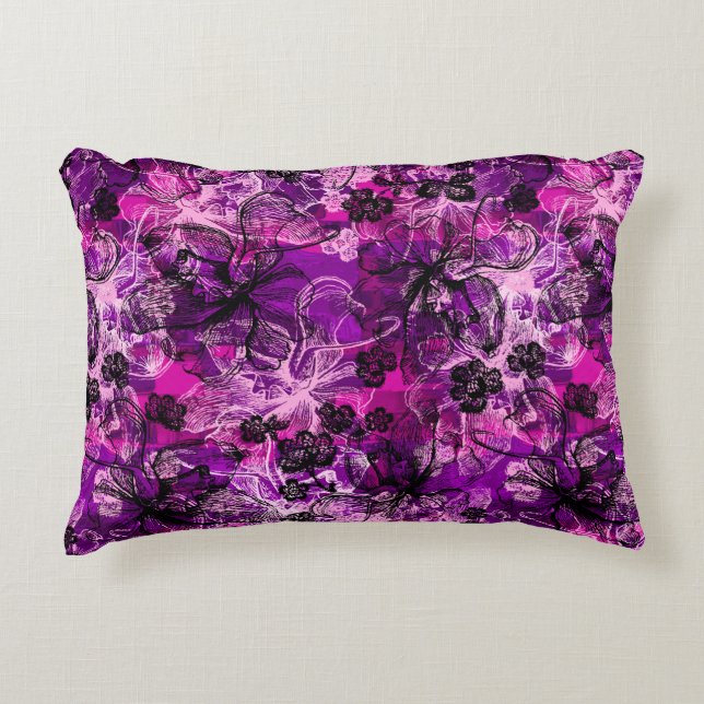 Wahine Lace Hawaiian Orchid Collage Decorative Cushion (Front)