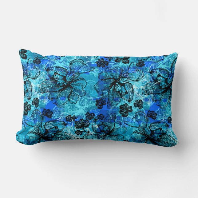 Wahine Lace Hawaiian Orchid Collage Lumbar Cushion (Front)