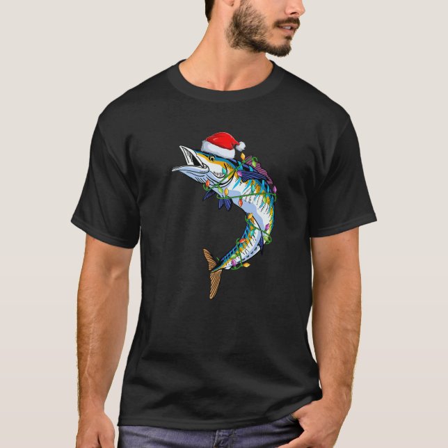 Wahoo Fish Lover Xmas Santa Hat Wahoo Christmas T-Shirt (Front)