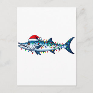 Wahoo Fish Santa Hat Lights Funny Fishing Xmas Holiday Postcard