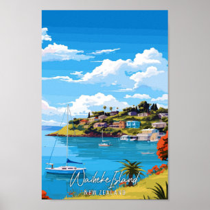 Waiheke Island New Zealand vintage travel  Poster