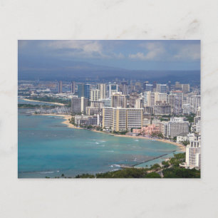 Waikiki Beach and Honolulu Skyline from Diamond He Postcard