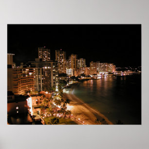 Waikiki Beach at Night Poster