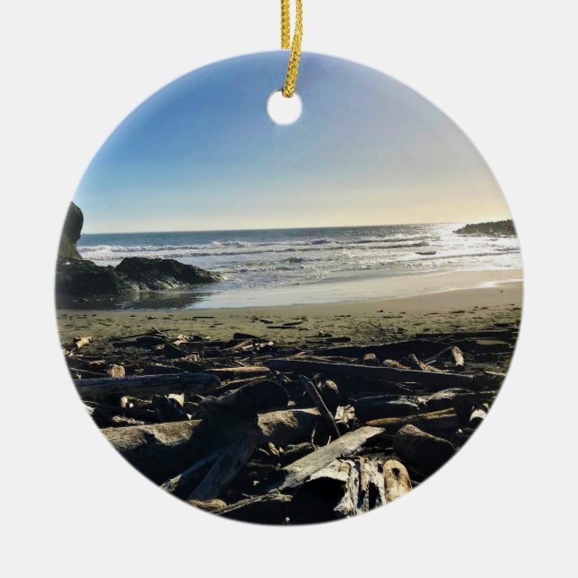 Waikiki Beach, Cape Disappointment, Washington Ceramic Tree Decoration (Front)