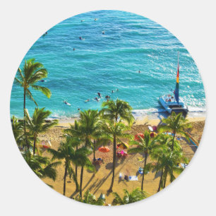 Waikiki Beach Classic Round Sticker