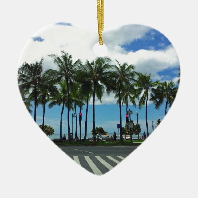 Waikiki Beach Hawaii Ceramic Tree Decoration (Front)