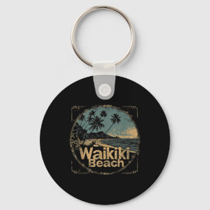 Waikiki Beach Hawaii Hi Vintage 70s 80s Palm Tree Key Ring