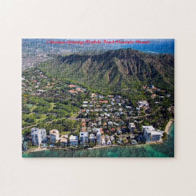 Waikiki Beach Hawaii Honolulu. Christmas Greeting Jigsaw Puzzle (Horizontal)