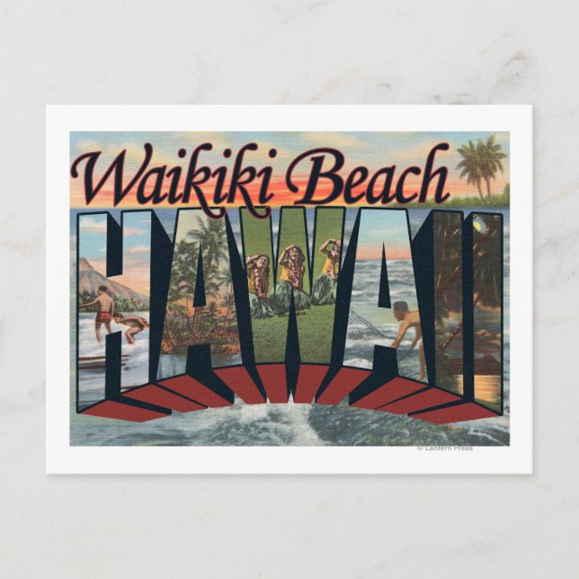 Waikiki Beach, Hawaii - Large Letter Scenes Postcard (Front)