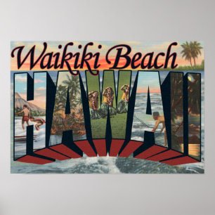 Waikiki Beach, Hawaii - Large Letter Scenes Poster