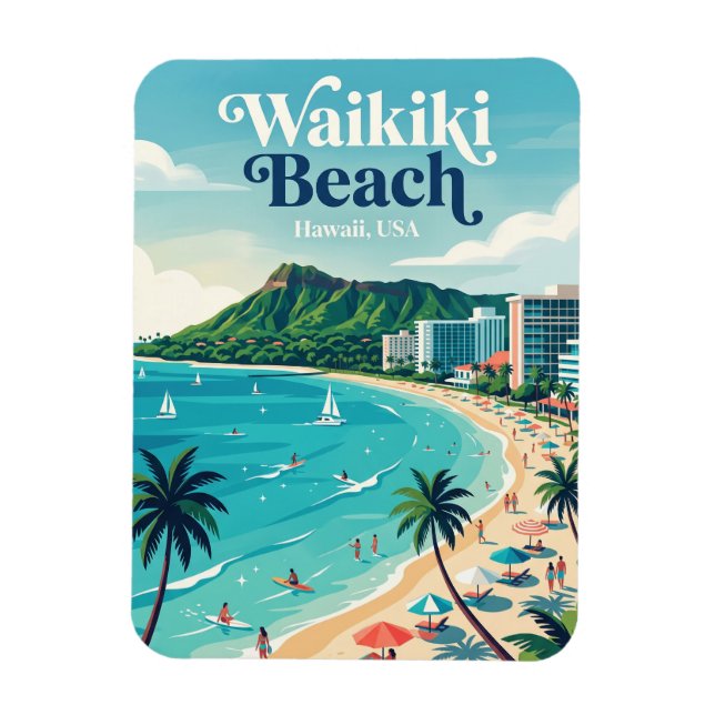 Waikiki Beach Hawaii Magnet (Vertical)