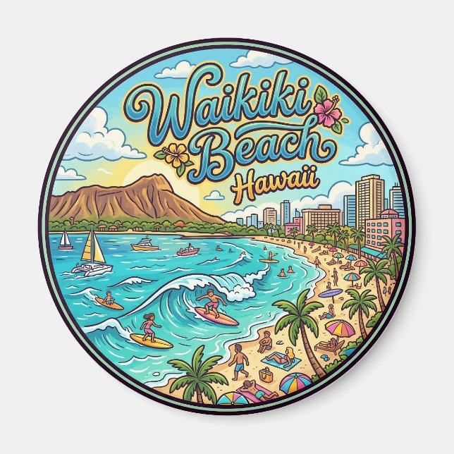 Waikiki Beach Hawaii Magnet (Front)