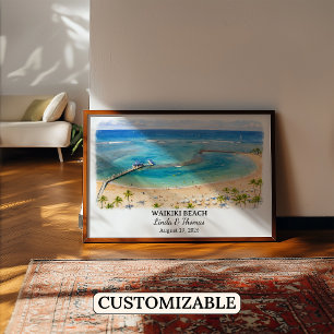 Waikiki Beach Hawaii Poster, Watercolor, Honolulu Poster