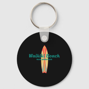 Waikiki Beach Hawaii Souvenir Retro Vintage Surf T Key Ring
