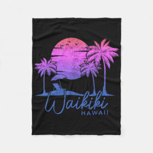 Waikiki Beach Hawaii Surf Vintage Sunset Surfer Fleece Blanket