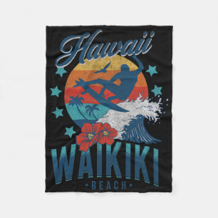 Waikiki Beach Hawaii Surfing Vintage Hawaiian Retr Fleece Blanket