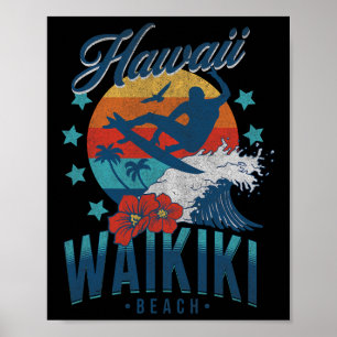 Waikiki Beach Hawaii Surfing Vintage Hawaiian Retr Poster