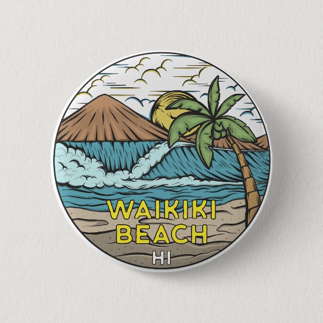 Waikiki Beach Hawaii Vintage 6 Cm Round Badge (Front)