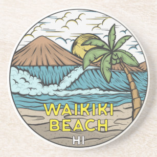 Waikiki Beach Hawaii Vintage Coaster