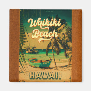 Waikiki Beach Hawaii Vintage Palm Trees Souvenir Magnet