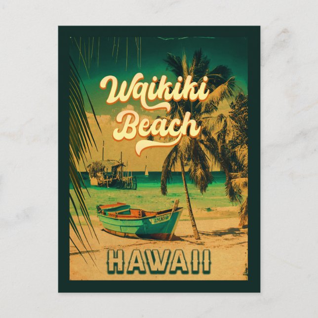Waikiki Beach Hawaii Vintage Palm Trees Souvenir Postcard (Front)