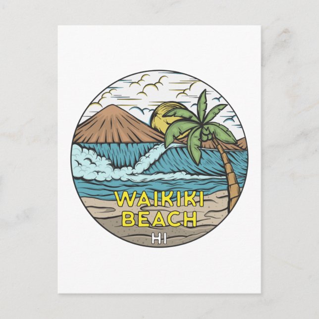 Waikiki Beach Hawaii Vintage Postcard (Front)