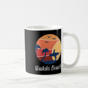 Waikiki Beach Honolulu Hawaii Surfing Surfer Vinta Coffee Mug
