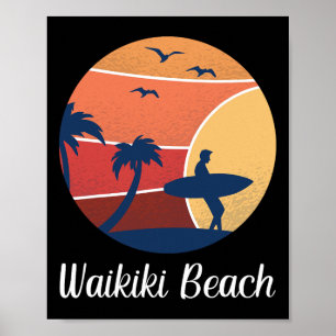 Waikiki Beach Honolulu Hawaii Surfing Surfer Vinta Poster