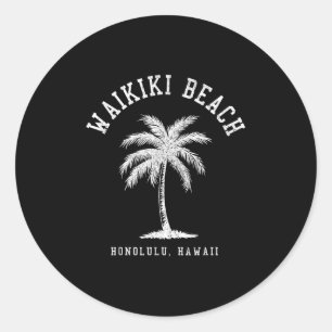 Waikiki Beach Honolulu Hawaii Vintage Hawaiian Isl Classic Round Sticker