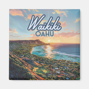Waikiki Beach Honolulu Oahu Hawaii Retro Magnet