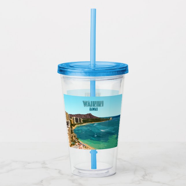 Waikiki Beach Honolulu Oahu Hawaii Vintage Acrylic Tumbler (Front)