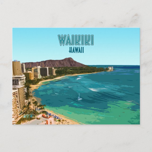 Waikiki Beach Honolulu Oahu Hawaii Vintage Postcard (Front)