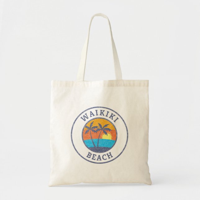 Waikiki Beach, Oahu Faded Classic Style Tote Bag (Front)