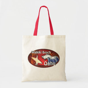 Waikiki Beach Oahu Hawaii red surfer art bag