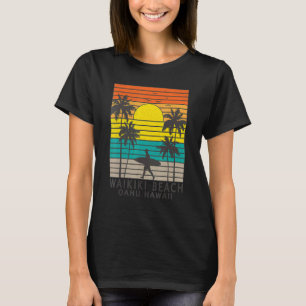 Waikiki Beach Oahu Hawaii Surfer Palm Tree Surfing T-Shirt