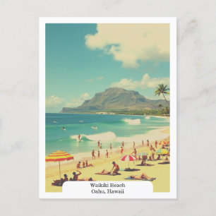 Waikiki Beach, Oahu, Hawaii Travel Retro Postcard