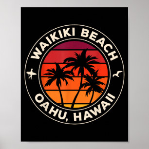 Waikiki Beach Oahu Hawaii Vintage Sunset Poster