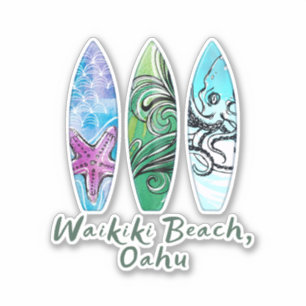 Waikiki Beach Oahu Watercolor Surfboards