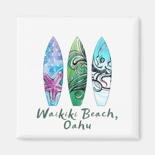 Waikiki Beach Oahu Watercolor Surfboards Magnet