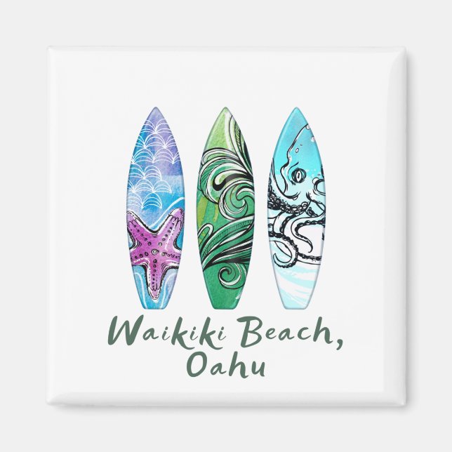 Waikiki Beach Oahu Watercolor Surfboards  Magnet (Front)