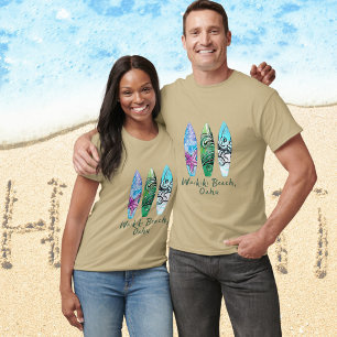 Waikiki Beach Oahu Watercolor Surfboards  T-Shirt
