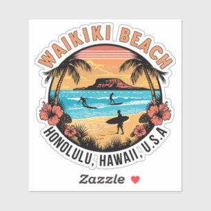 Waikiki Beach Retro Vignette Car Decal
