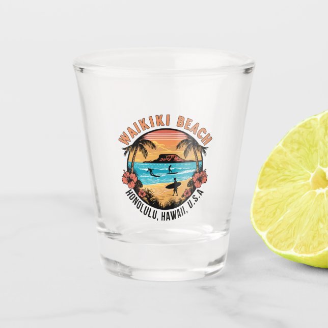 Waikiki Beach Retro Vignette Shot Glass (Front)