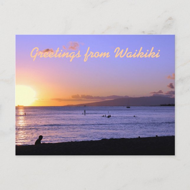 Waikiki Beach Sunset Postcard (Front)