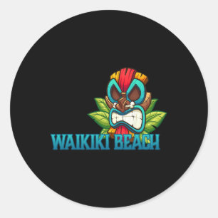 Waikiki Beach Tiki - Hawaii Beaches Classic Round Sticker