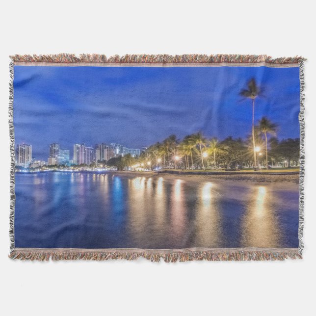 Waikiki City at Dawn Throw Blanket (Front)