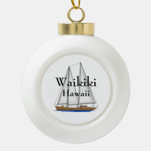 Waikiki Hawaii Ceramic Ball Christmas Ornament