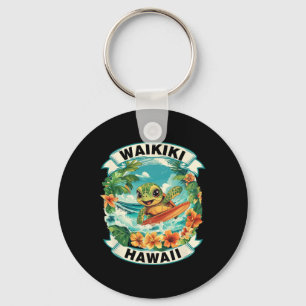 Waikiki Hawaii Cute Sea Turtle Surfing Summer Vaca Key Ring