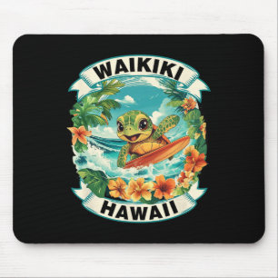 Waikiki Hawaii Cute Sea Turtle Surfing Summer Vaca Mouse Mat