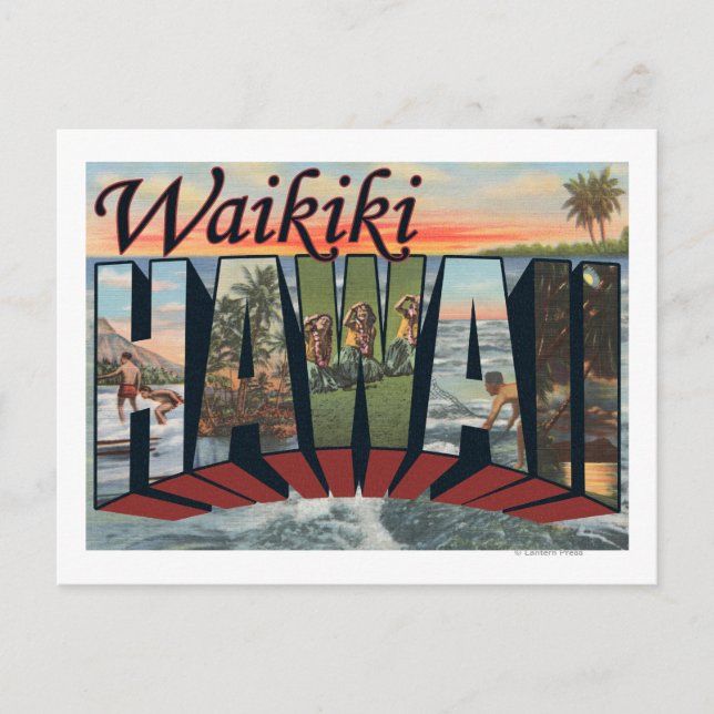 Waikiki, Hawaii - Large Letter Scenes Postcard (Front)